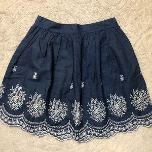Francesca's Chambray Skirt with White Embroidery